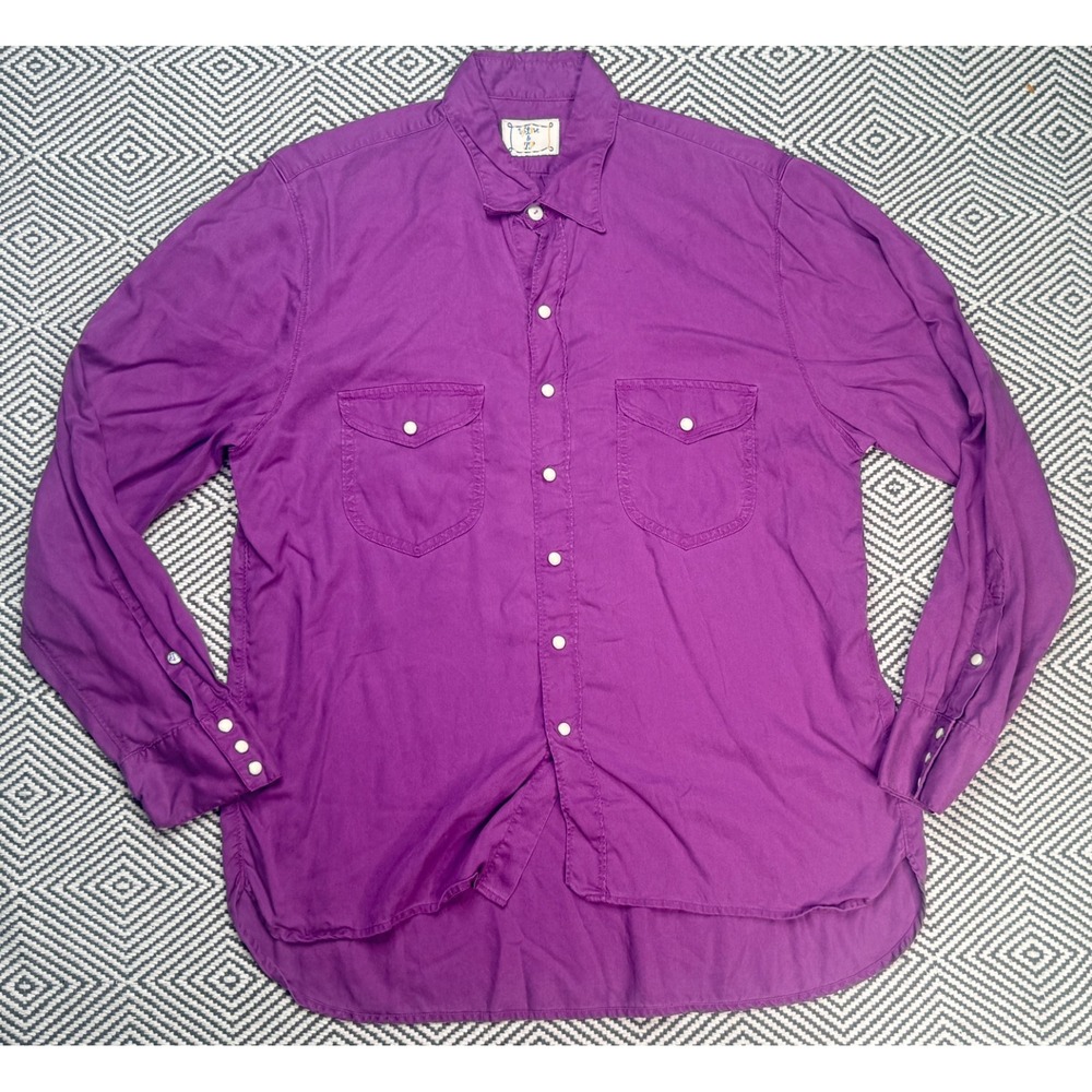 Wythe & TF Men's Tencel Gabardine Long Sleeve Snap Pearl Shirt Size Large